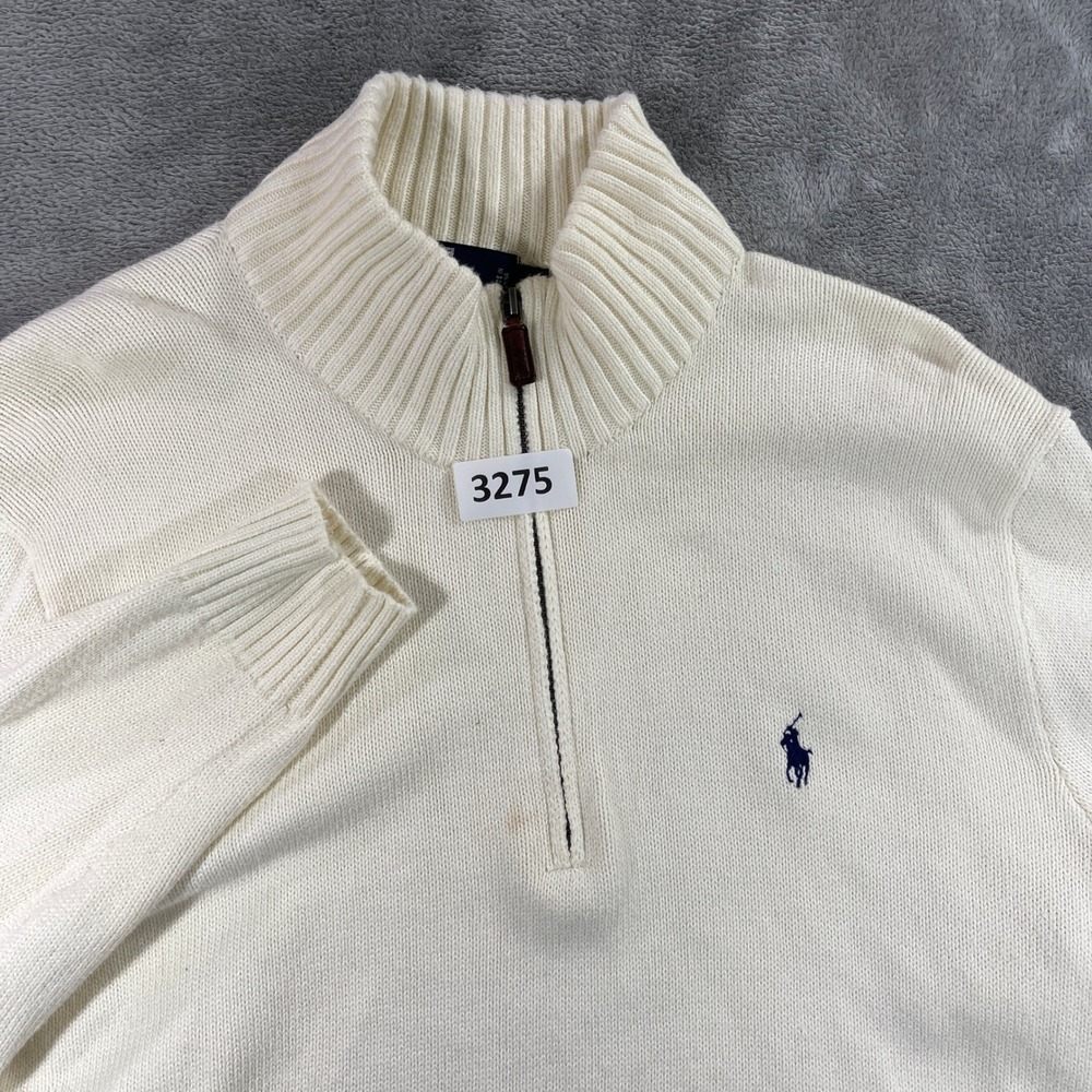 Polo Ralph Lauren Quarter Zip Sweater Mens L Cream Cotton Pony Logo